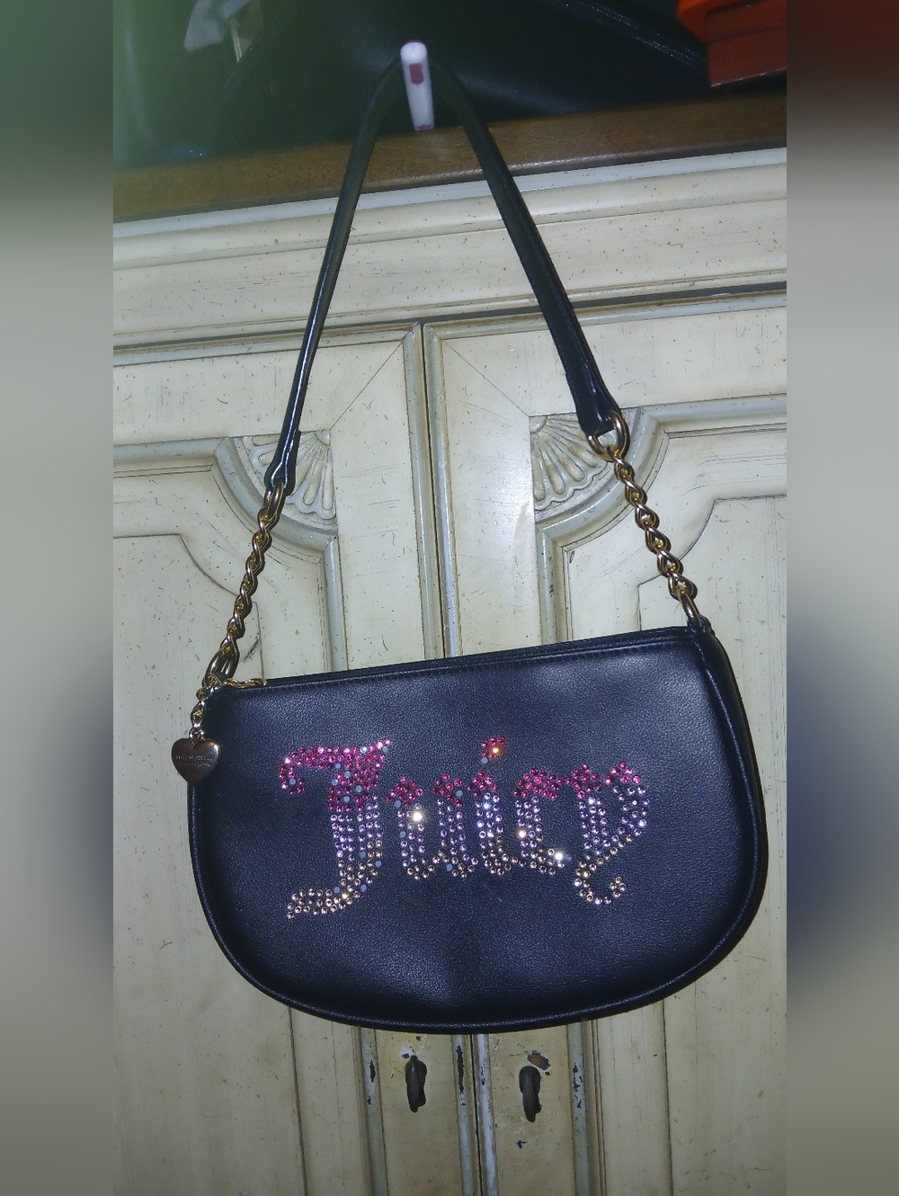 Juicy Couture Rhinestone Accent Black Shoulder Bag
